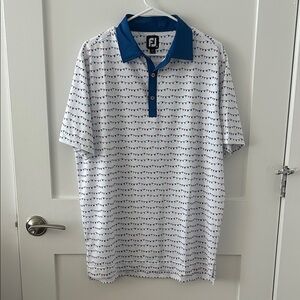 FootJoy White Golf Shirt with Blue Collar